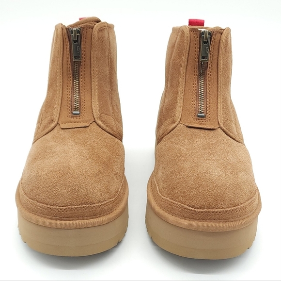 UGG Women Neumel Zip Platform Ankle Booties Chestnut Suede Plush Size 12 - Picture 6 of 12